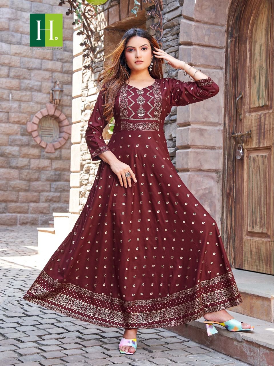 Hirwa Golden Surili Festive Wear Wholesale Anarkali Kurti Catalog